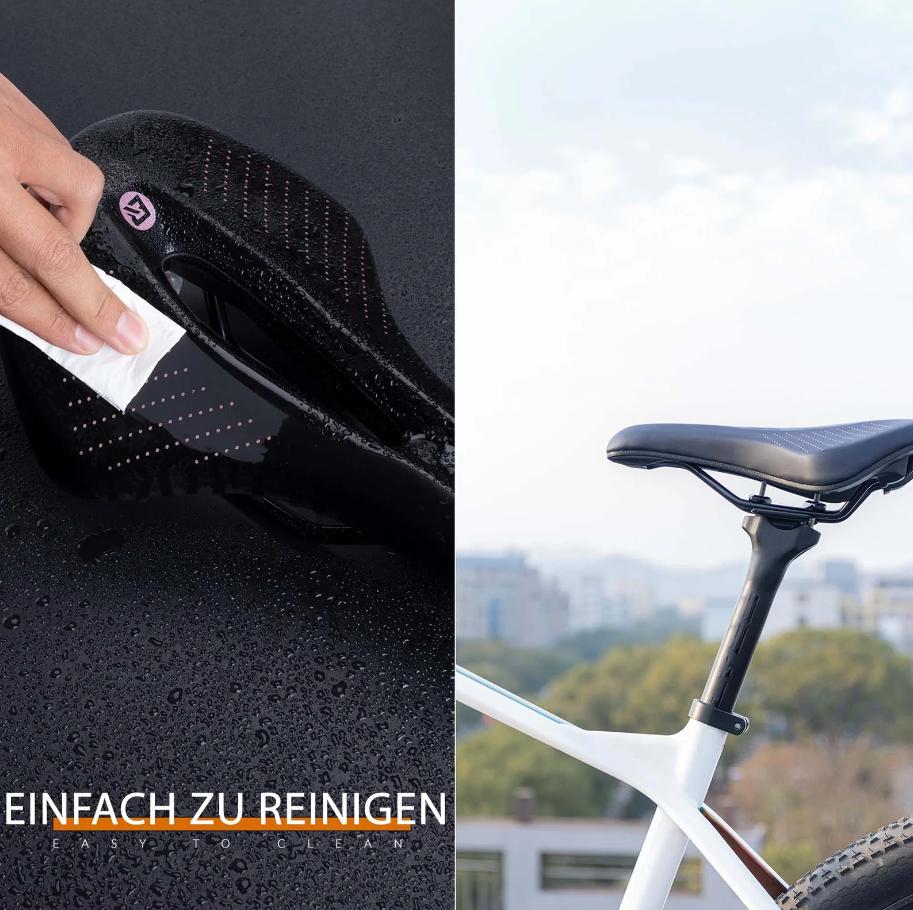 ROCKBROS sillín de bicicleta mostrando fácil limpieza y montado en bicicleta