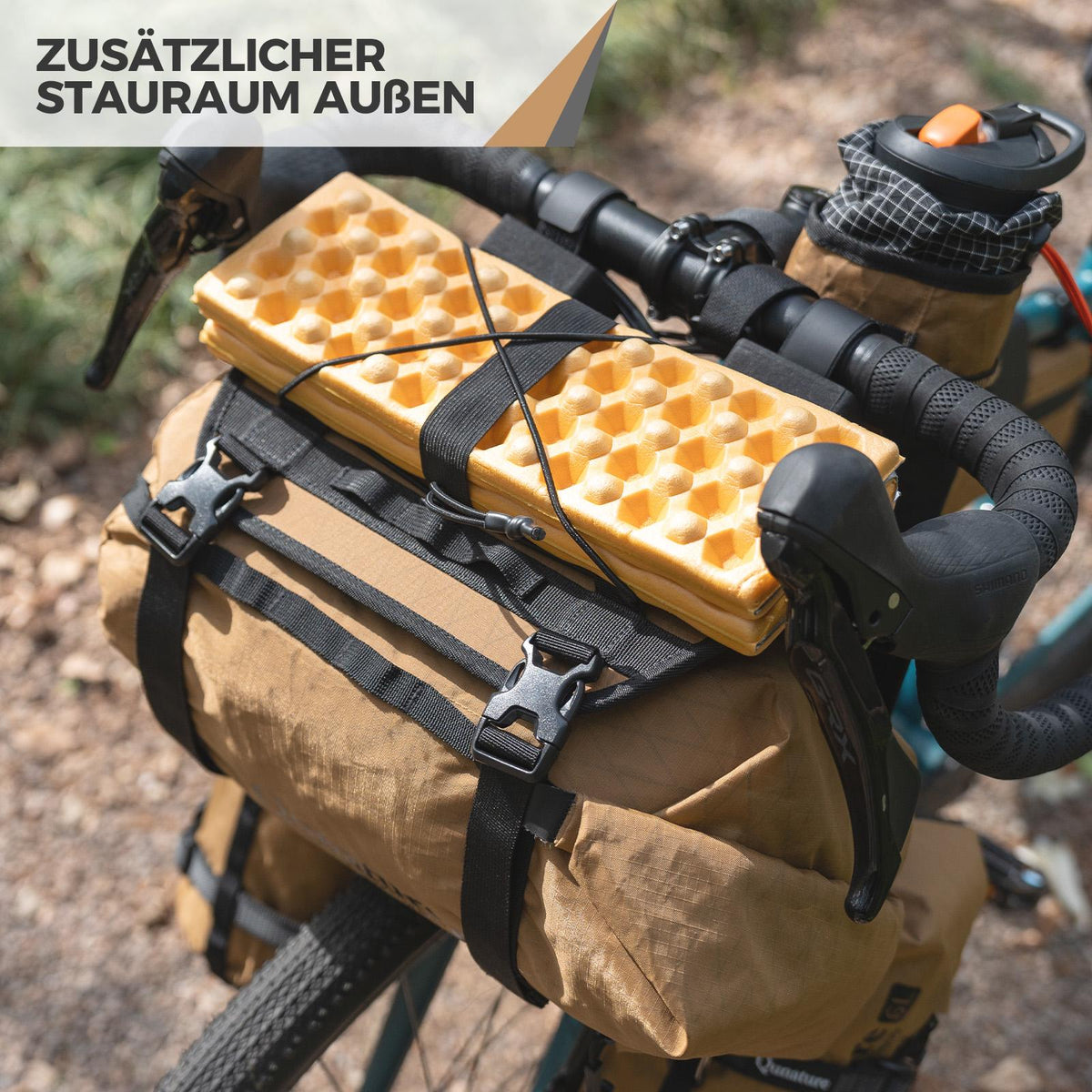 ROCKBROS soporte de manillar para bolsa delantera de bicicleta muestra espacio de almacenamiento exterior