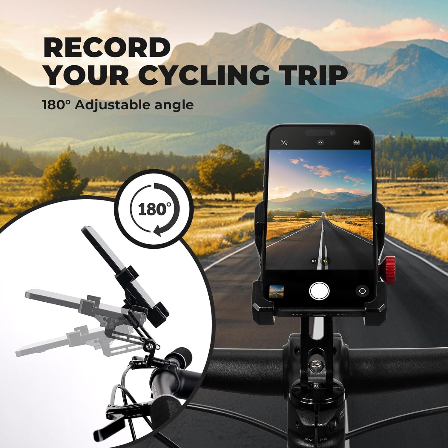 ROCKBROS soporte de móvil para bicicleta con ángulo ajustable de 180 grados para grabar viajes de ciclismo