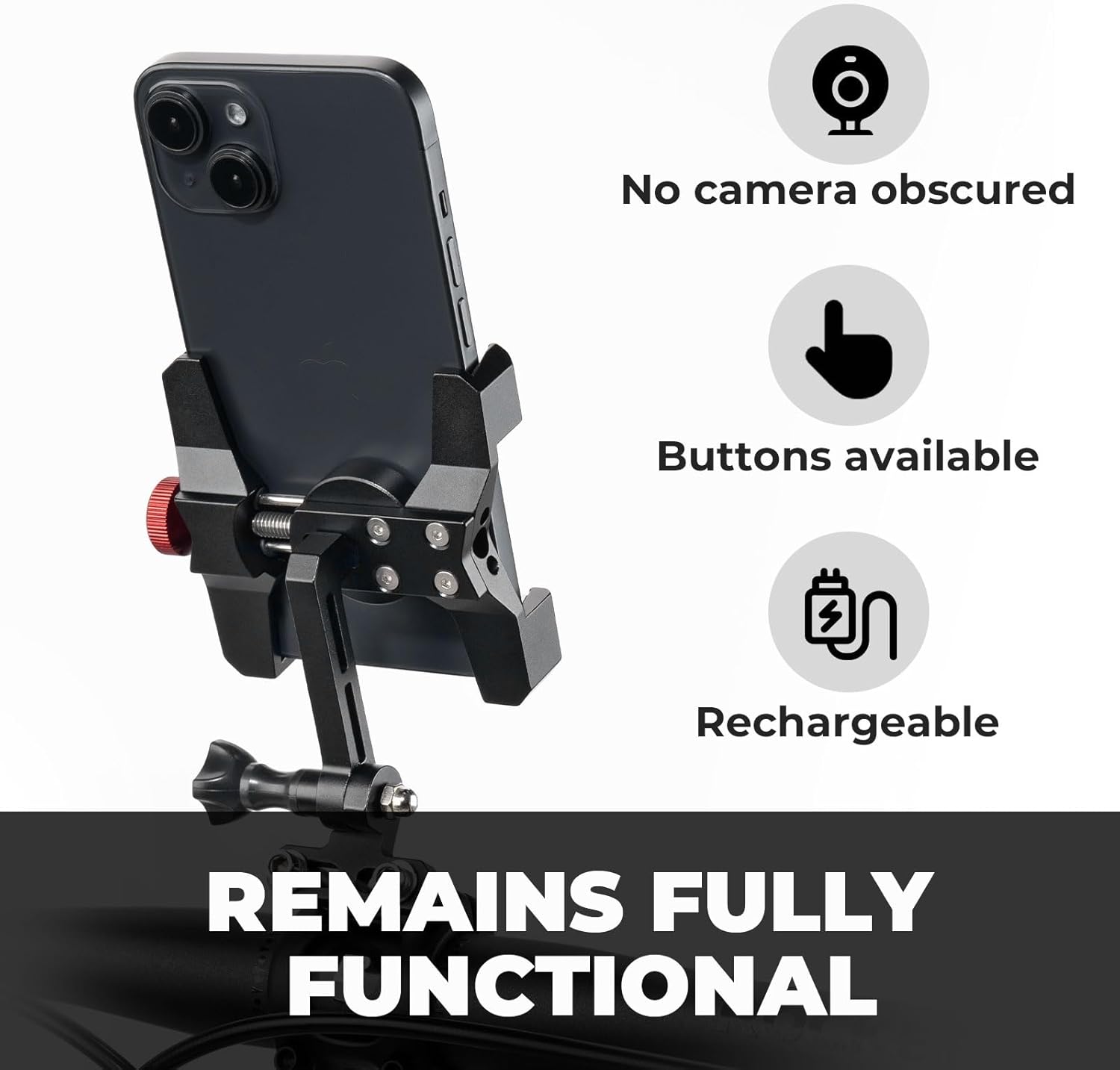 ROCKBROS soporte de móvil para bicicleta sin obstruir cámara botones accesibles y función de carga