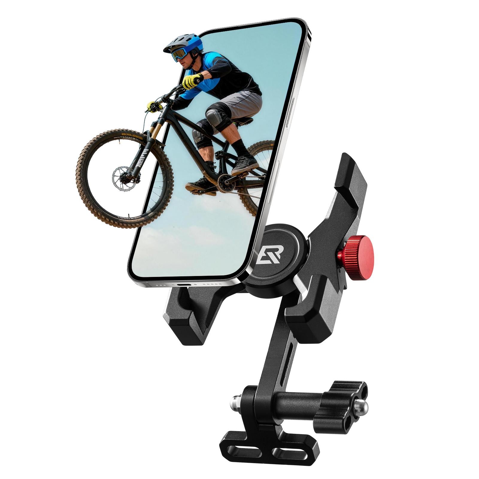 ROCKBROS soporte de móvil para bicicleta para el tallo de aheadset color negro sujetando un teléfono móvil
