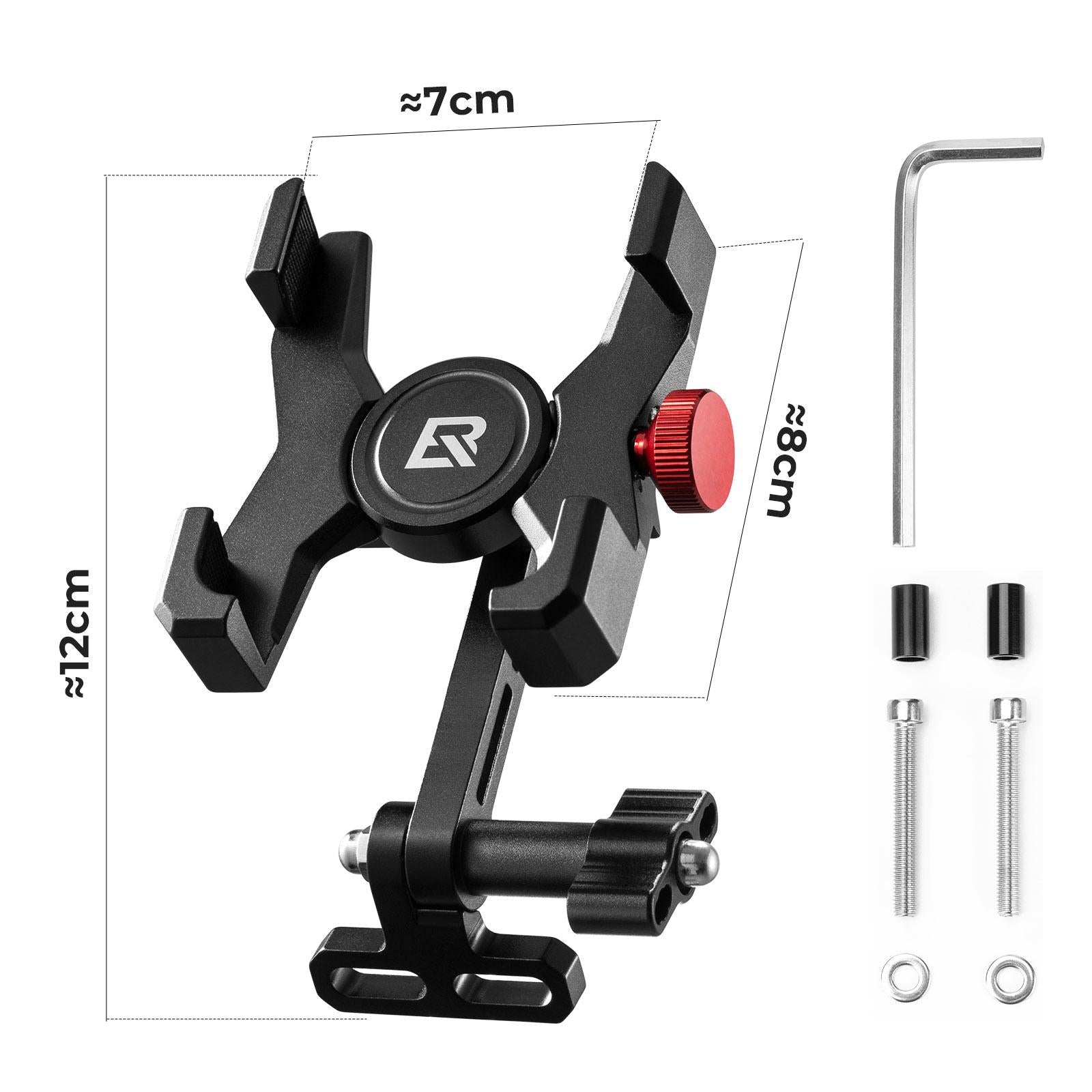 ROCKBROS soporte de móvil para bicicleta para el tallo de aheadset color negro con dimensiones y piezas de instalación