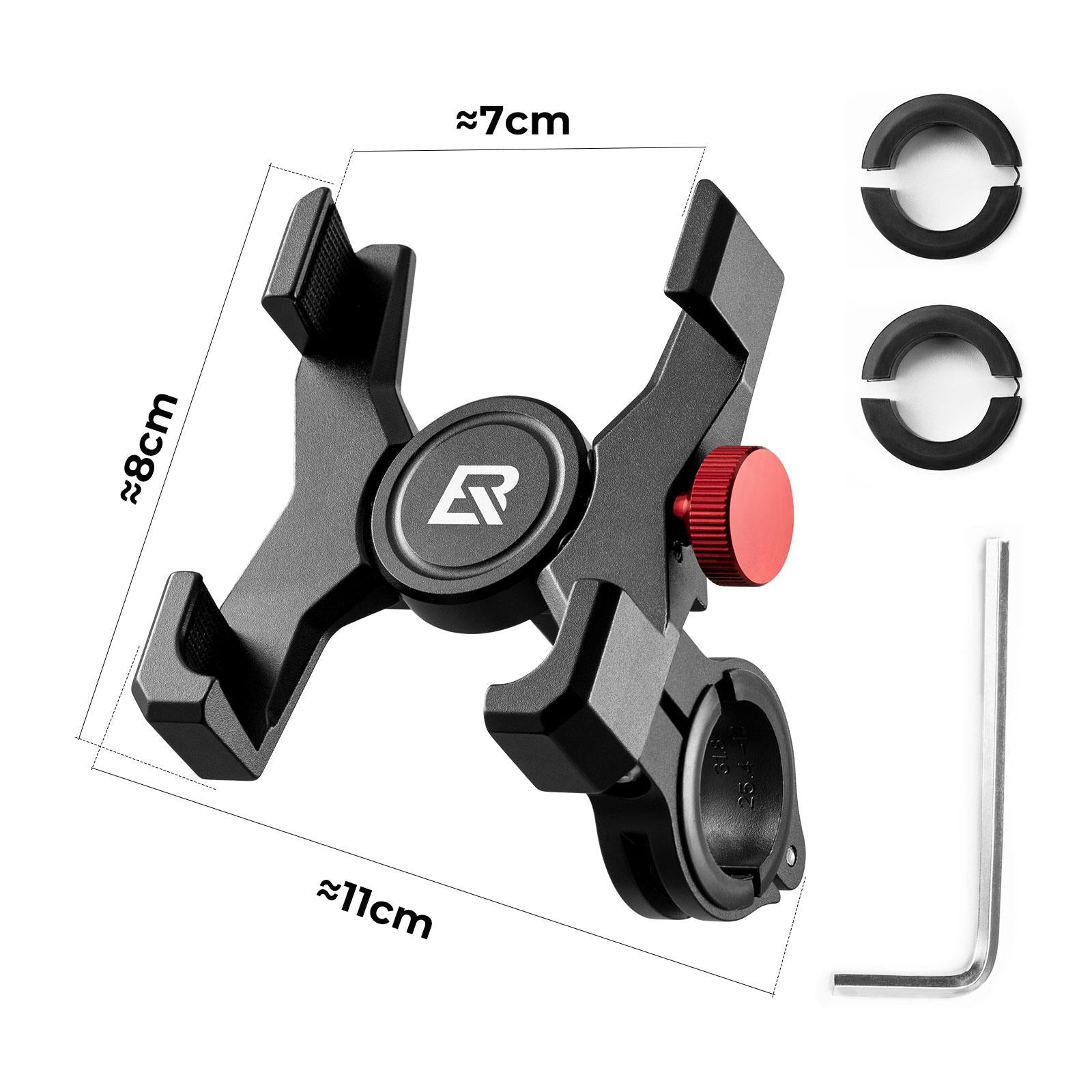 ROCKBROS soporte de móvil para bicicleta para manubrios color negro con dimensiones y accesorios incluidos