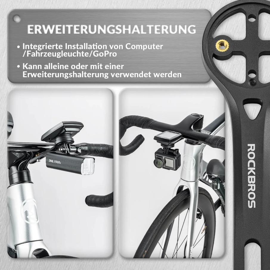 ROCKBROS soporte de ordenador de bicicleta con función de extensión para luz y camara gopro