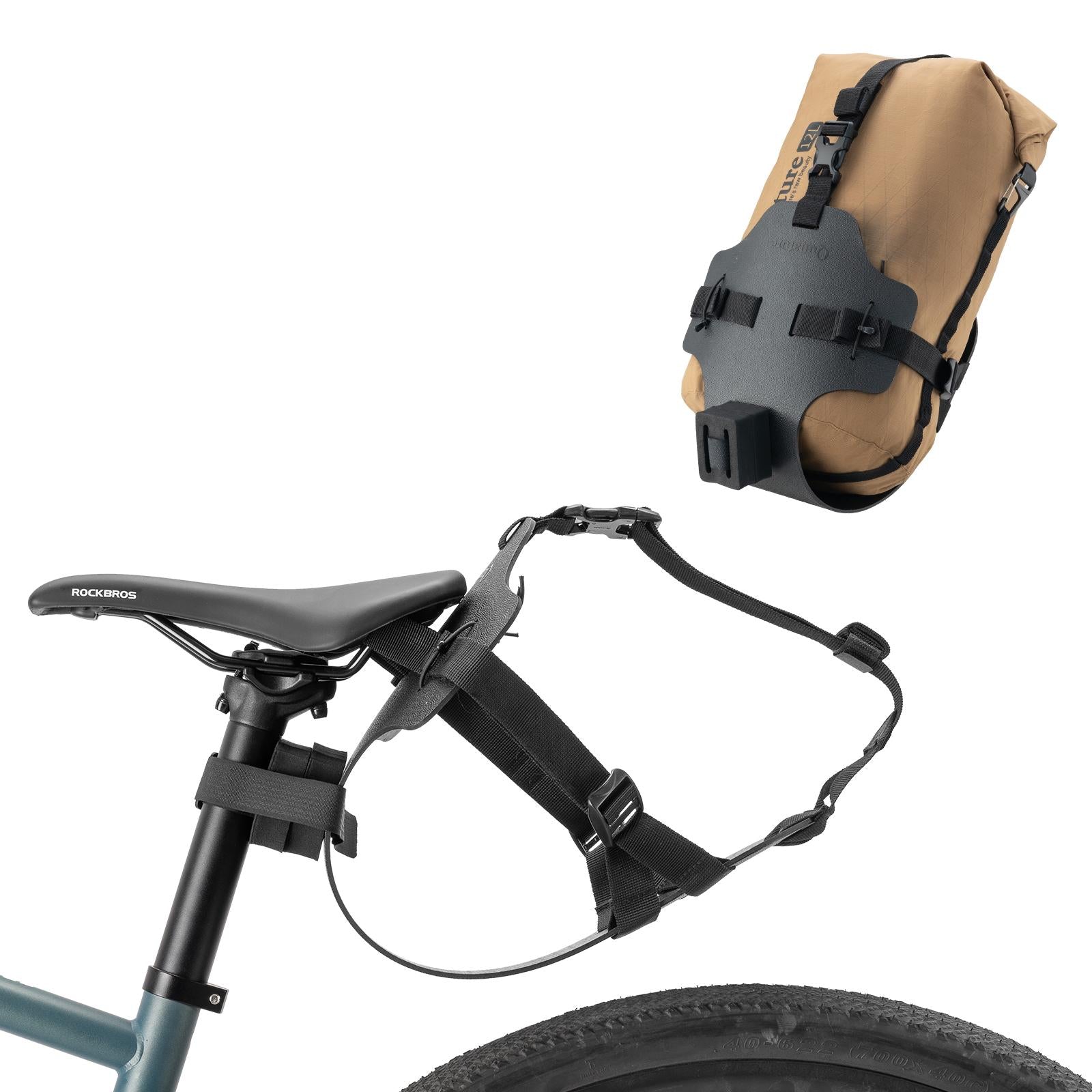 ROCKBROS soporte para alforja trasera montado en la bicicleta junto con la bolsa de bikepacking