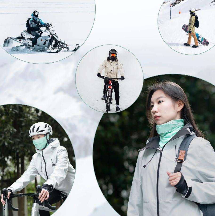 ROCKBROS gorro de invierno para mujer mostrado en diferentes escenarios de deportes de invierno